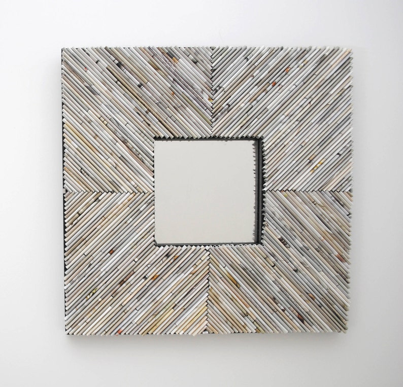 Chevron Off White Square Mirror Made From Recycled S Pastel Grey Neutral Unique Interior Design Shabby Chic Weathered