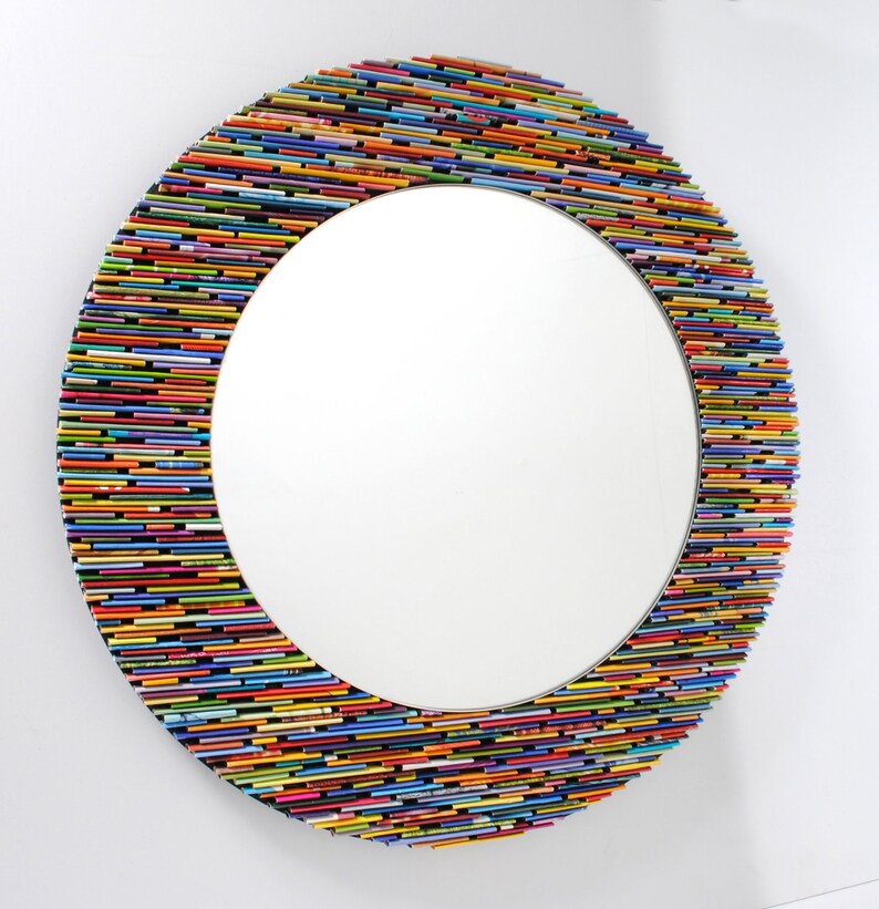 Colorful 18 Inch Diameter Bright Round Mirror Wall Art Made Image 0