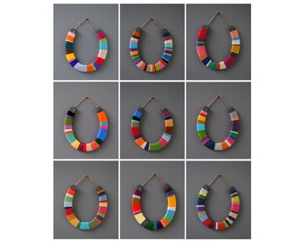 Set of 9 Horseshoe Wall Hanging- colorful yarn-wrapped, bright tripes, lucky, serape, rustic,modern, Boho, macrame,fiber art,modern,simple