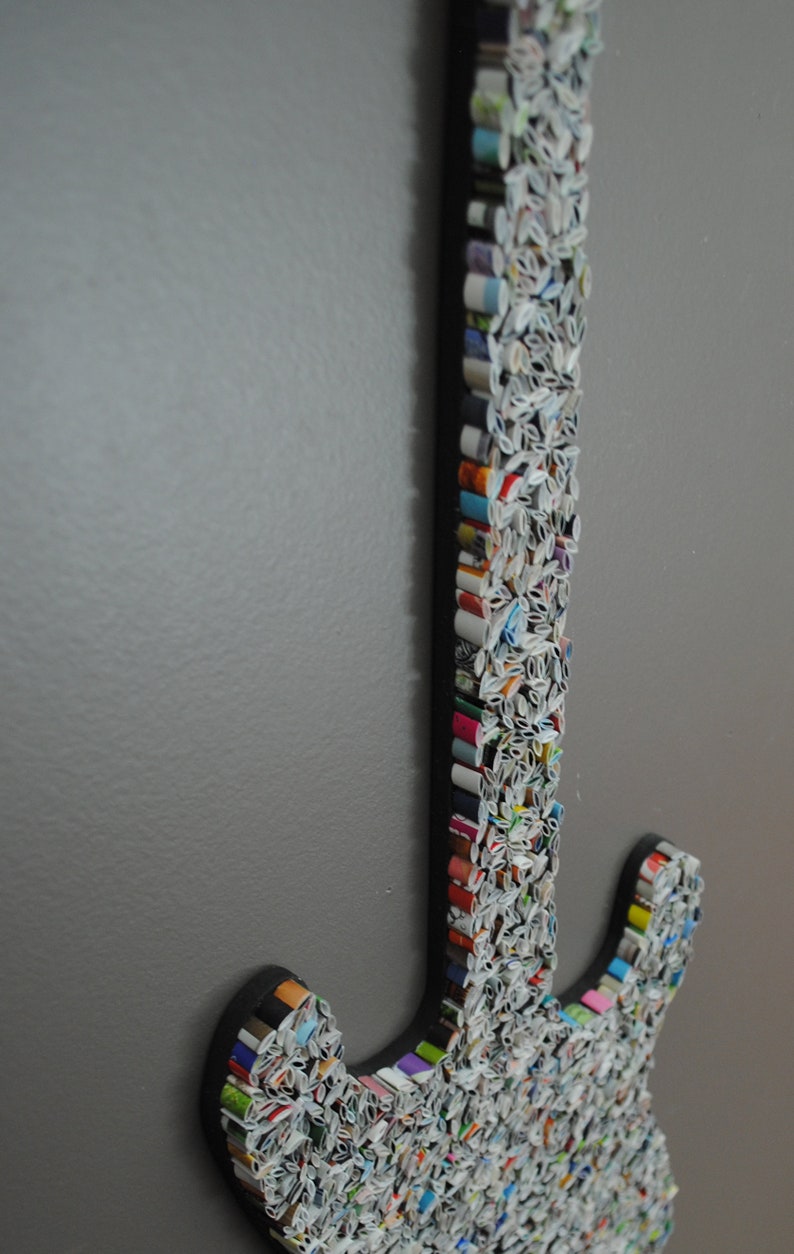 large GUITAR wall art-made from recycled magazines, neutral,rustic,rocker, electric, music, classic, colorful,rock and roll,wall hanging,art image 9