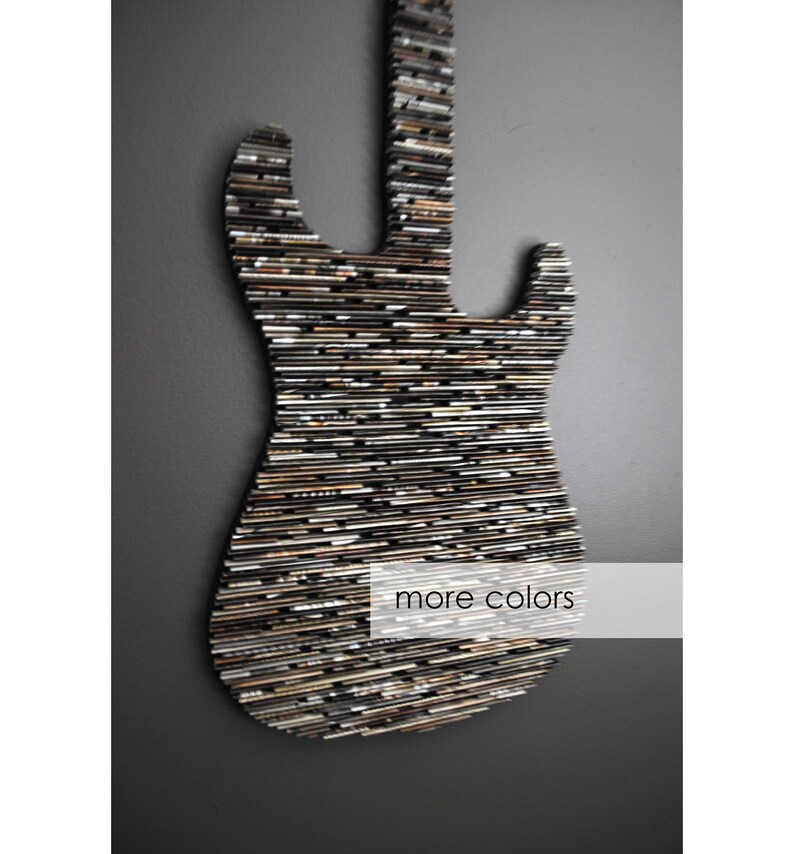 large GUITAR wall art-made from recycled magazines, neutral,rustic,rocker, electric, music, classic, colorful,rock and roll,wall hanging,art image 1