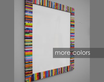 rectangular dry-erase WHITE board- made from recycled magazines,colorful,blue,green, red,purple,pink,yellow,orange, large message board,dorm