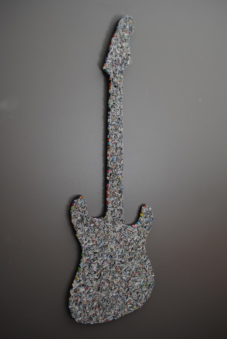 large GUITAR wall art-made from recycled magazines, neutral,rustic,rocker, electric, music, classic, colorful,rock and roll,wall hanging,art image 2