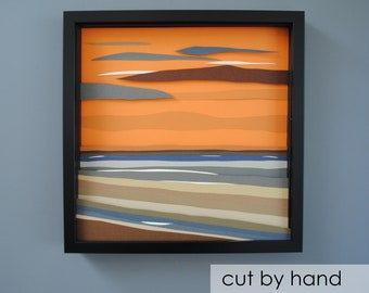 abstract landscape art-PAPER CUTTING - colorful paper layers,depth,texture,layers,scene,trendy,unique wall art, framed paper cut,bold colors