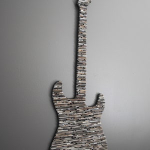 large GUITAR wall art-made from recycled magazines, neutral,rustic,rocker, electric, music, classic, colorful,rock and roll,wall hanging,art image 8