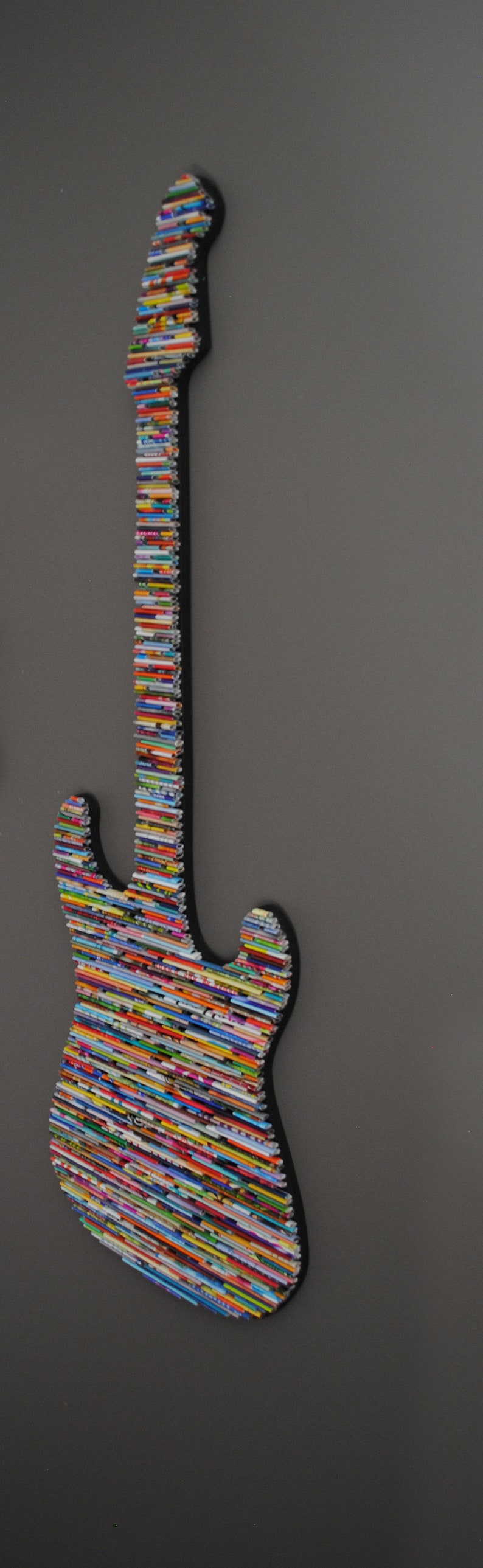 large GUITAR wall art-made from recycled magazines, neutral,rustic,rocker, electric, music, classic, colorful,rock and roll,wall hanging,art image 6