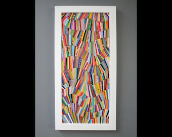 colorful WALL ART made from recycled magazines- layers, curves, lines,pieces, depth,detail,modern,unique,bright, colorful, pattern, texture