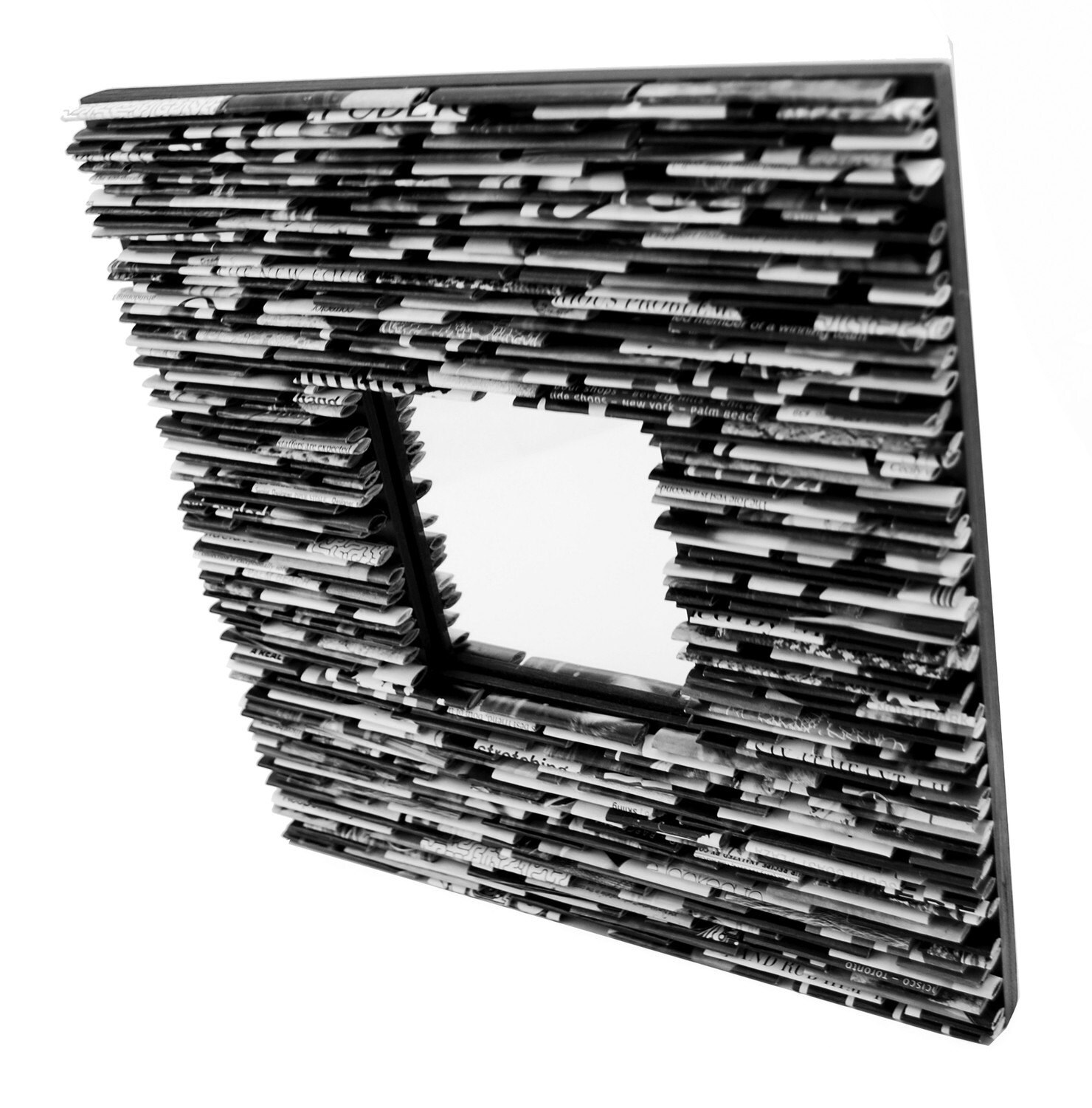 Black and white square mirror made from recycled magazines Etsy