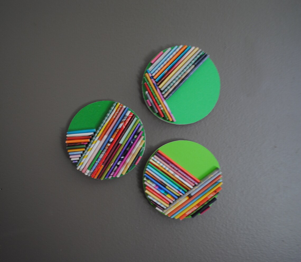 Green Set of 3 Round BRIGHT Modern Wall Art Made From - Etsy