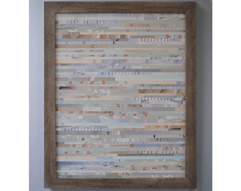 soft pastel colored- framed WALL ART-calm serene,romantic -made from recycled magazines,strips of paper,multi-colored,interior design,modern