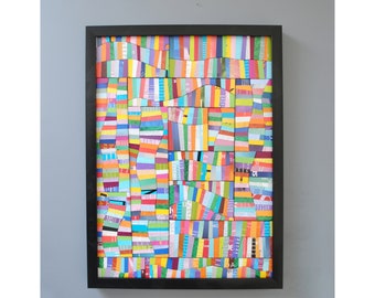 colorful WALL ART made from recycled magazines- layers, curves, lines,pieces, depth,detail,modern,unique,bright, colorful, pattern, texture