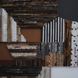 set of 2 collage WALL ART made from recycled magazines-brown,black,white,layers, curves,lines,depth,detail,modern,unique,pattern, texture image 4