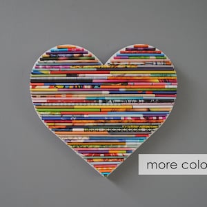 colorful HEART wall art- made from recycled magazines, colorful, unique circle, artistic,unique,statement art,creative,love,playroom art