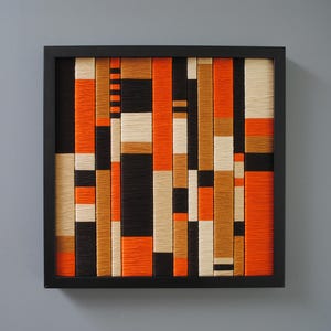 mid century inspired string WALL ART - framed crisp lines,fiber art,depth,detail,modern,unique,colorful,pattern, texture, pop of color