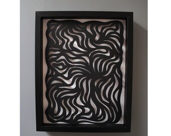 delicate swirls PAPER CUTTING - black & white, depth, texture, Paper cut, flowers,unique wall art, framed paper cut, white paper, layers