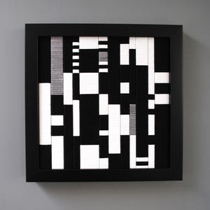 black and white string  WALL ART - framed crisp lines,fiber art,depth,detail,modern,unique,bright, pattern, texture, pop of color