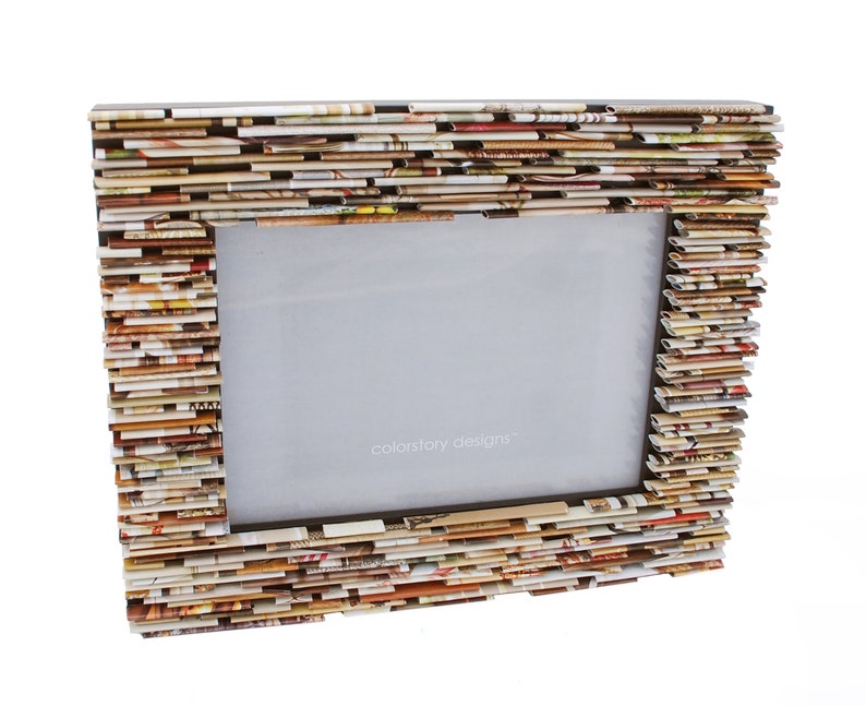Neutral recycled magazine picture frame 5X7 neutral brown Etsy