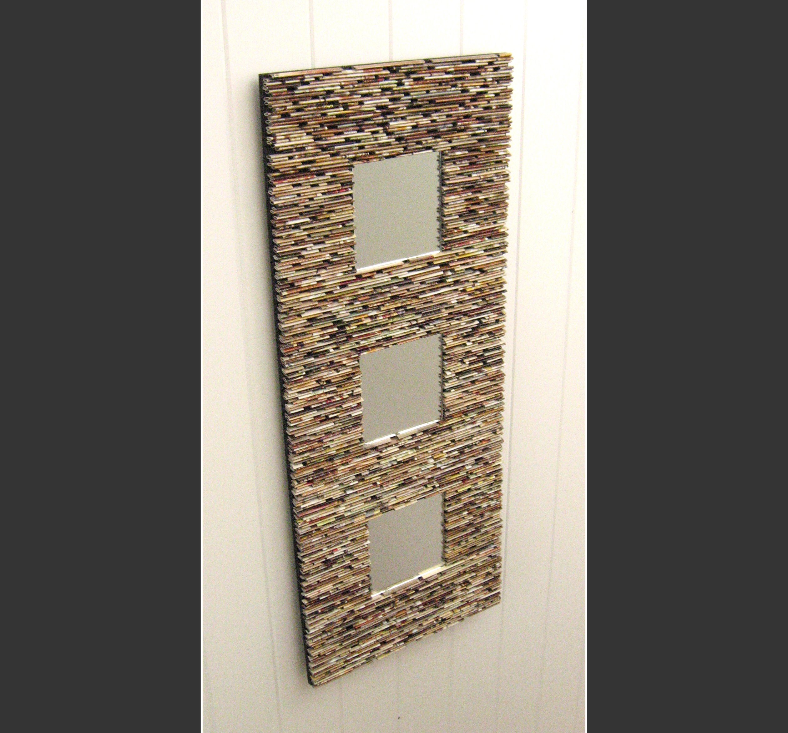 Neutral mirror wall art made from recycled magazines Etsy