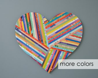 colorful HEART #2 wall art -choose your own colors- made from recycled magazines, strips of paper,multi-colored,interior design,modern,pop