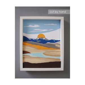 Yellowstone National Park -PAPER CUTTING - colorful paper layers,layers,mountains,Wyoming,Montana,trendy,unique wall art, framed paper cut