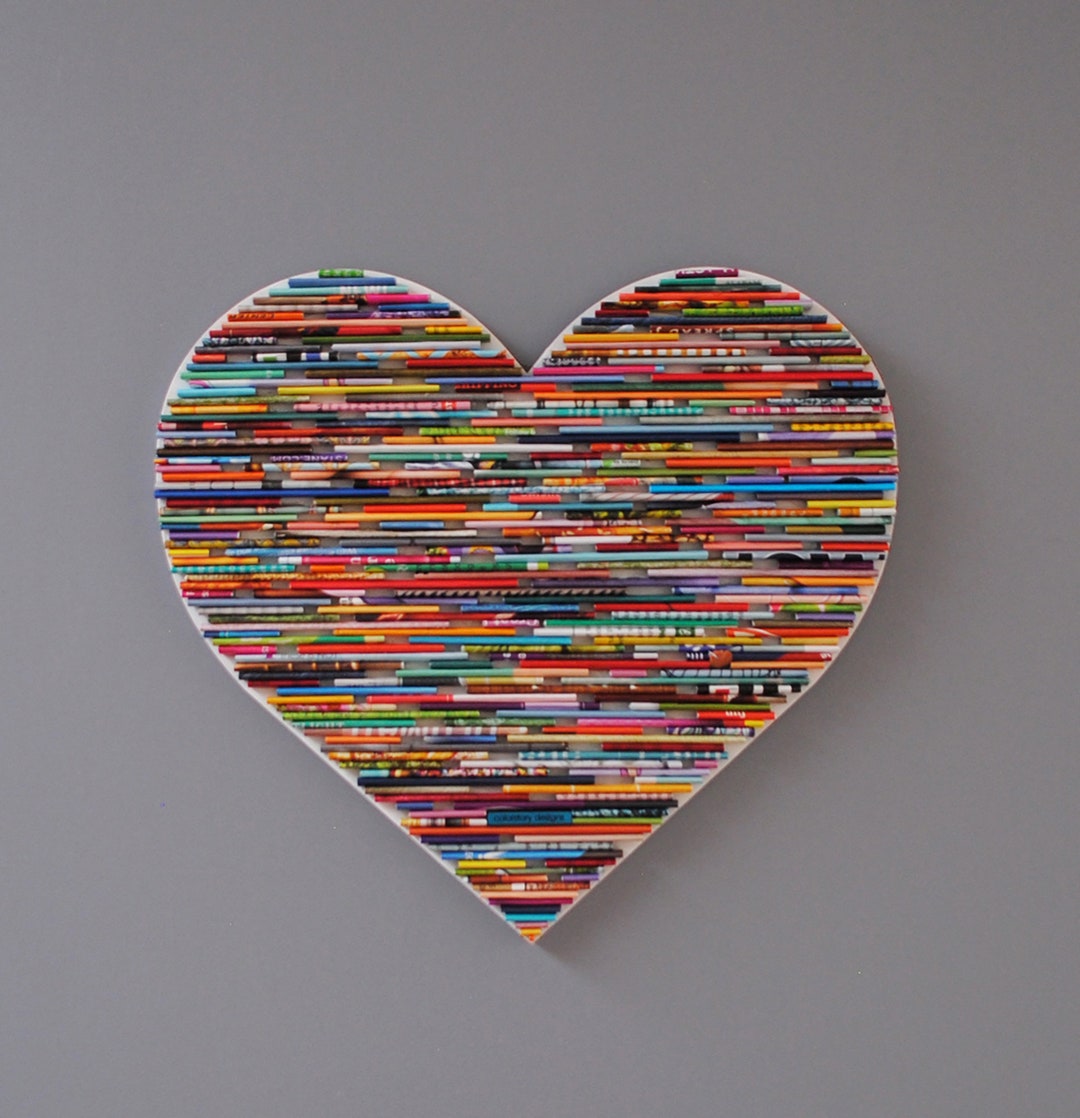 Colorful HEART Wall Art Made From Recycled Magazines, Colorful, Unique