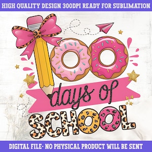 100 Days of School PNG: Donut Leopard Print Design (Digital Download)