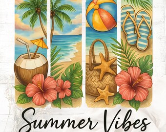 Retro Beach PNG: Watercolor Summer Vibes (Digital Download)