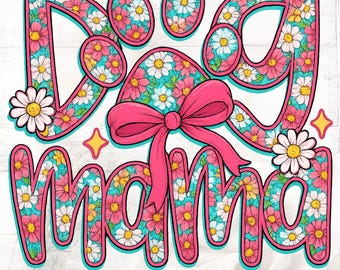 Dog Mama PNG: 花柄の足跡、コケットリボン（デジタルダウンロード）