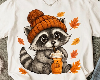 Herbst Waschbär PNG: Gemütlicher Herbst Kaffee Clipart für Tassen & T-Shirts