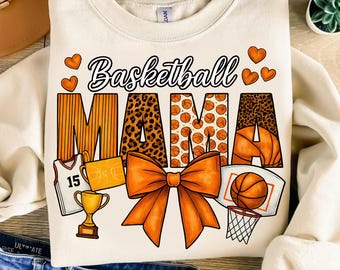 Basketball Mama PNG: Leopard Bow, Retro Glitter Design (Digital Download)