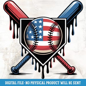 Patriotic Baseball Ice Cream Drip PNG: 4th of July Sublimation Design (Digital Download)