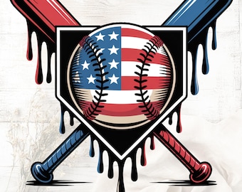Patriotic Baseball Ice Cream Drip PNG: 4th of July Sublimation Design (Digital Download)