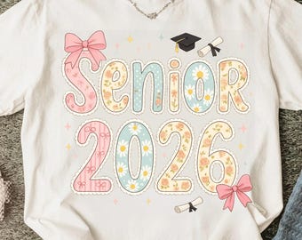 Senior 2026 PNG: Coquette Graduation Design with Bows & Flowers (Digital Download)