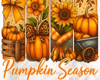 Fall Pumpkin Crate PNG: Sunflower & Bow Sublimation Design (Digital Download