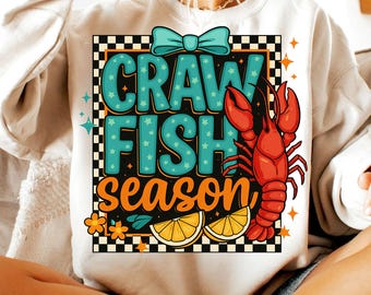 Retro Crawfish Season PNG: Louisiana Seafood Boil Design (Digital Download)