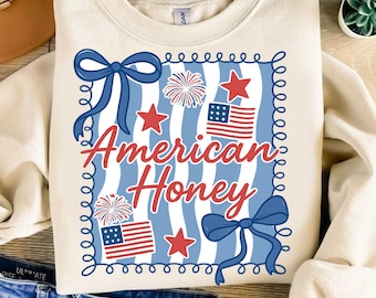 American Honey PNG: Coquette Bow 4th of July Sublimation (Digital Download)