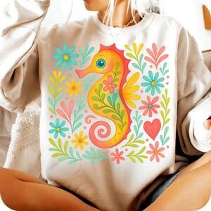 Boho Floral Seahorse PNG, Coastal Summer Sublimation Design, Preppy Nautical Clipart, Beach Vibes Seahorse Art, Digital Download