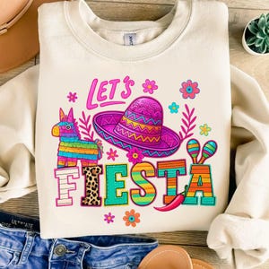 Let&#39;s Fiesta PNG, Cinco de Mayo Sublimation Design, Mexican Party PNG, Colorful Piñata Sombrero Maracas Clipart, Fiesta Digital Download