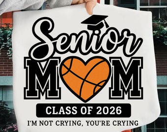 Senior Mom 2026 PNG, Basketball Heart Graduation Design, Class of 2026 Digital Download