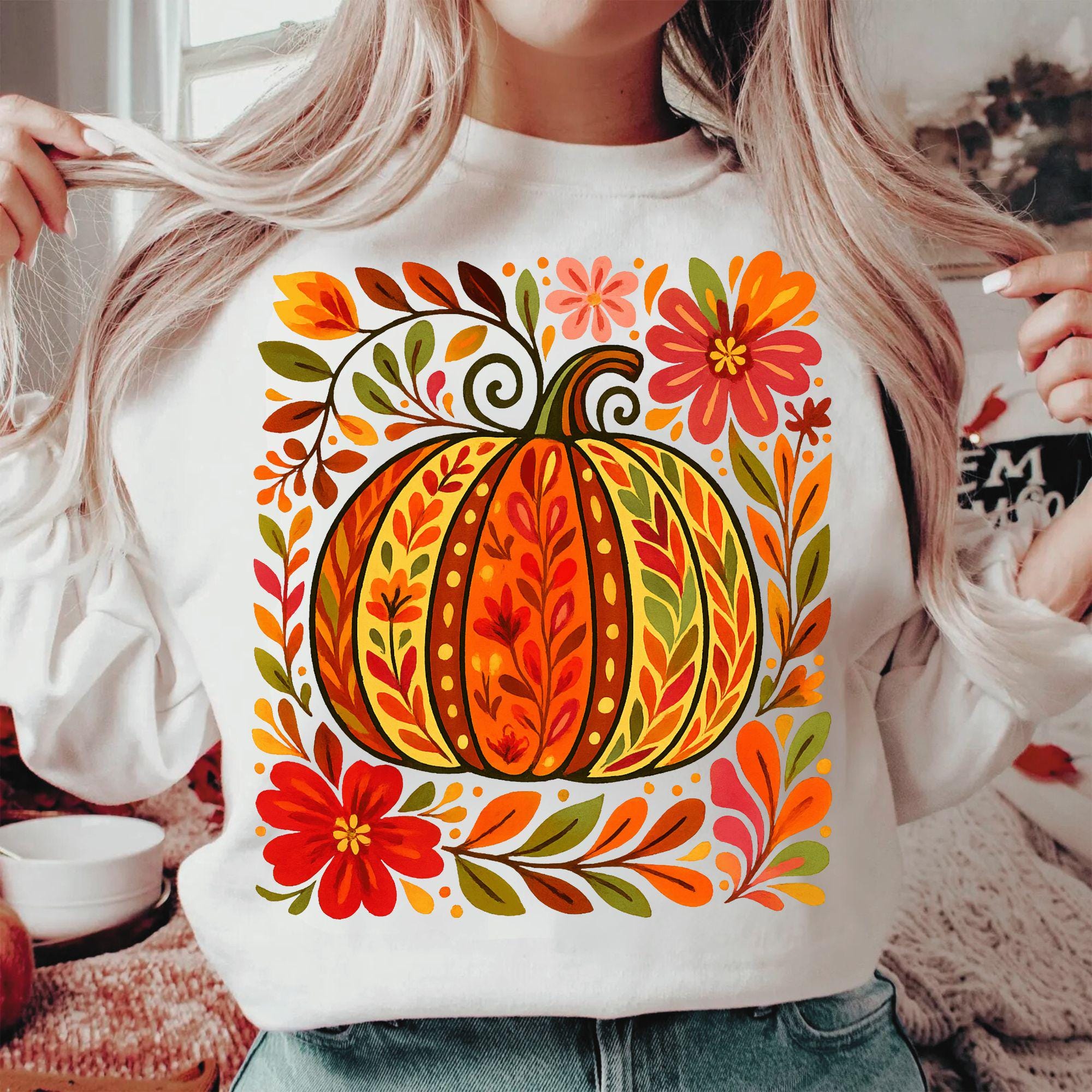 Fall Floral Pumpkin PNG: Boho Autumn Sublimation Design (digital ...