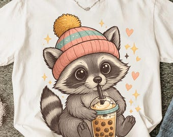 Herbst Waschbär PNG: Herbst Kaffee Clipart für Tassen & T-Shirts (Digitaler Download)