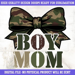 Boy Mom Camo Bow PNG: Sublimation Design (Digital Download)