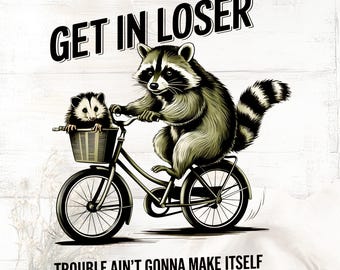Divertente meme di procione e opossum PNG: arte digitale vintage (download digitale)