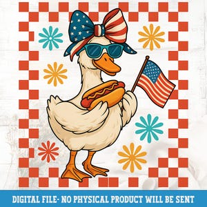 Patriotic Goose 4th of July PNG: Funny Duck with Hot Dog (Digital Download)