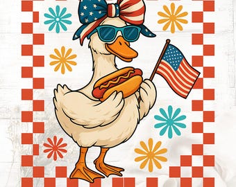 Patriotic Goose 4th of July PNG: Funny Duck with Hot Dog (Digital Download)