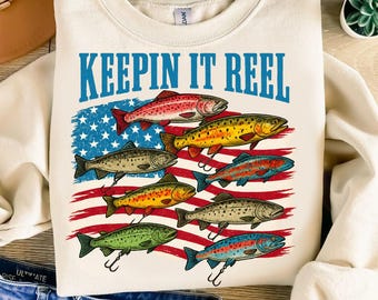 America Fish Flag PNG, Keepin' It Reel 4th of July Fishing Clipart (Digital Download)
