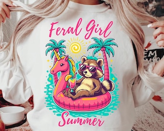 Feral Girl Summer PNG: Raccoon Cowgirl Sublimation Design (Digital Download)