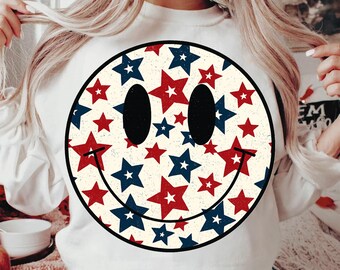 USA Smiley Face PNG Bundle: Retro 4th of July Clipart (Digital Download)