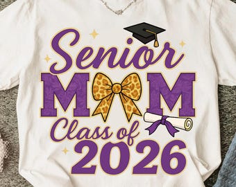 Senior Mom 2026 PNG: Leopard Bow Graduation Shirt Clipart (Digital Download)