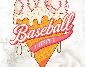 Baseball Lifestyle Ice Cream Cone PNG, Summer Baseball Sublimation Design, Sports Digital Download, Cute Baseball Mom Shirt Clipart
